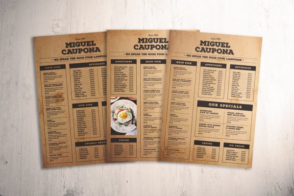 печать меню изготовление меню для кафе и ресторанов