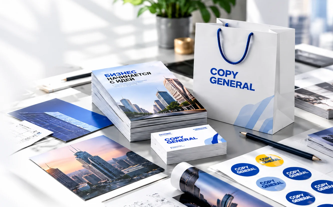 Образцы продукции Copy General: каталоги, визитки, постеры, чертежи и наклейки