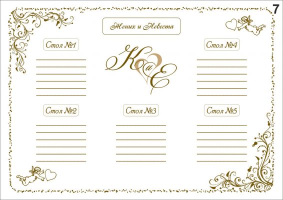 План рассадки для гостей на свадьбе, декоративные доски, списки, карты и листы